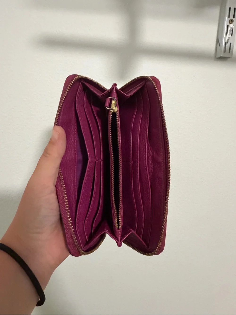 Tory Burch Zip-Around Wallet in Deep Berry with Gold Logo